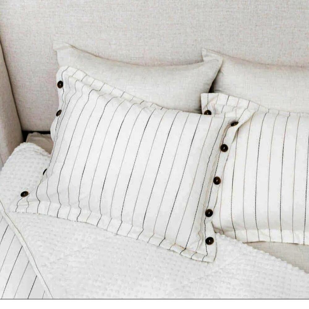 Beddy's Taylor Luxe Pillow Sham White 100% Cotton Pinstripes Zipper Standard